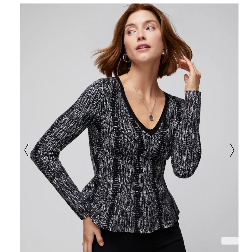 Long Sleeve V-Neck Snake Peplum Sweater